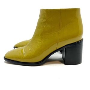 Intentionally Blank | Chartreuse Patent Leather Heeled Booties Size 8
